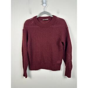 Everlane Open Knit Wool Alpaca Blend Burgundy Sweater Crew Neck Size XXS